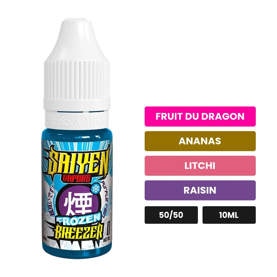 E-liquide Frozen Breezer de Swoke, 10 ml, saveurs fruit du dragon, ananas, litchi et 2 autres, 3 mg de nicotine.