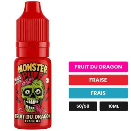 E-liquide Fruit du dragon Fraise Ice de Monster Puff, 10 ml, saveurs fruit du dragon, fraise et frais.