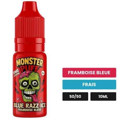 E-liquide Blue Razz Ice de Monster Puff, 10 ml, saveurs framboise bleue et frais.