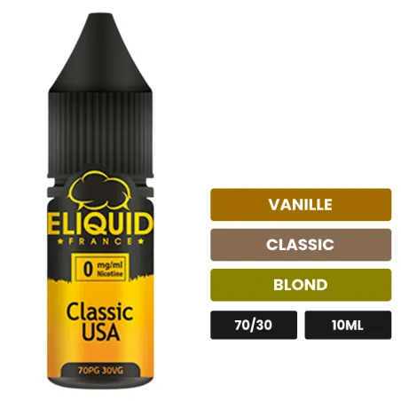 E-liquide Classic USA d'Eliquid France, 10 ml, saveurs vanille, classic et blond.