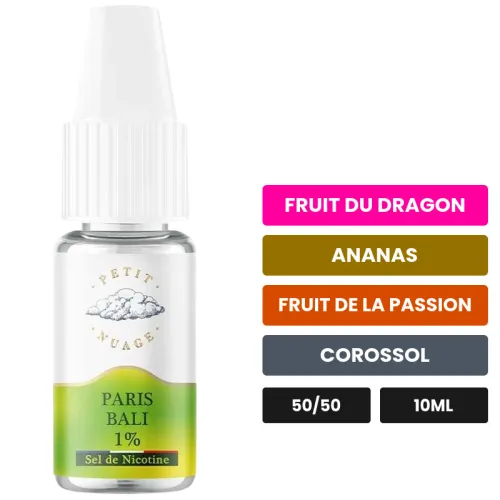 E-liquide Paris Bali de Petit Nuage, 10 ml, saveurs fruit du dragon, ananas, fruit de la passion et 1 autre, 10 mg de.