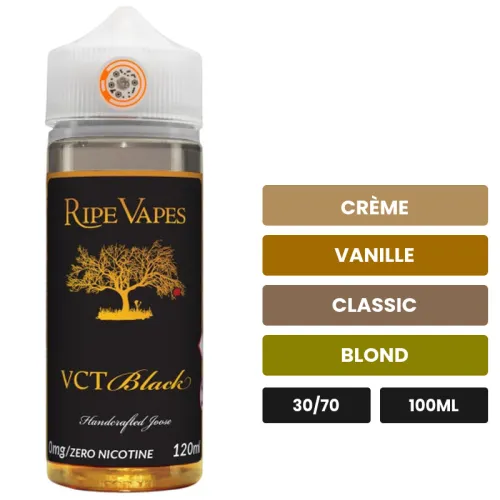 E-liquide VCT Black de Ripe Vapes, 100 ml, saveurs crème, vanille, classic et 1 autre.