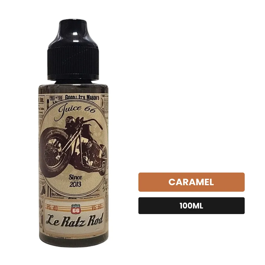 E-liquide Le Ratz Rod Vintage de Juice 66, 100 ml, saveur caramel.