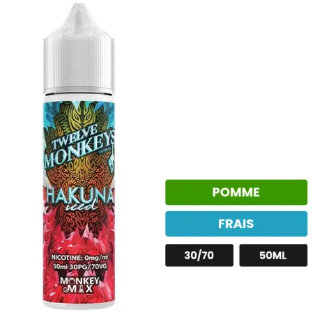E-liquide Hakuna Iced de 12 Monkeys, 50 ml, saveurs pomme et frais.