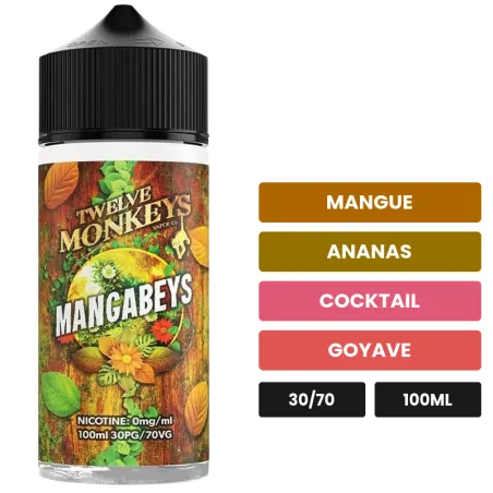 E-liquide Mangabeys de 12 Monkeys, 100 ml, saveurs mangue, ananas, cocktail et 1 autre.