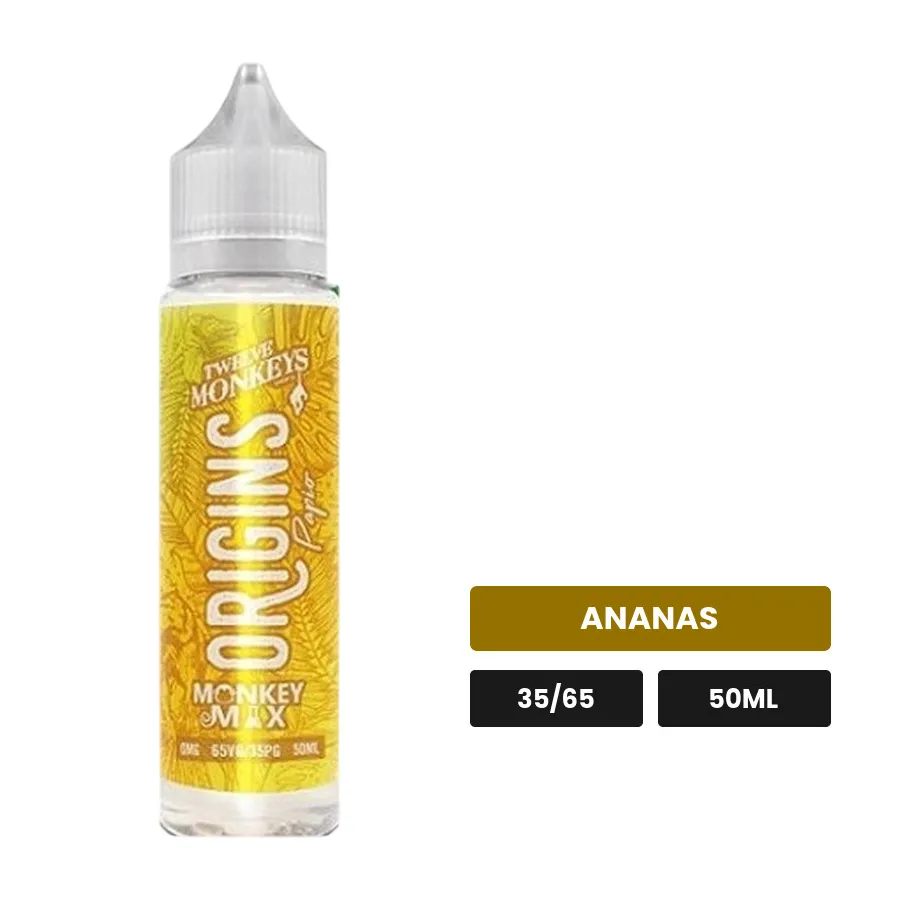 E-liquide Papio de 12 Monkeys, 50 ml, saveur ananas, sans nicotine — prêt à booster de nicotine.