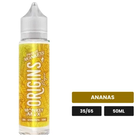 E-liquide Papio de 12 Monkeys, 50 ml, saveur ananas, sans nicotine — prêt à booster de nicotine.