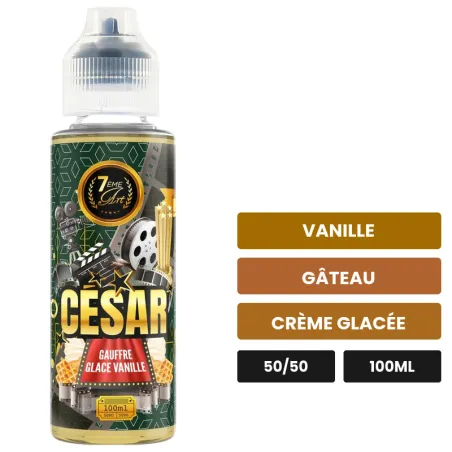 E-liquide César de 7ème Art, 100 ml, saveurs vanille, gâteau et crème glacée, sans nicotine — prêt à booster de nicotine.