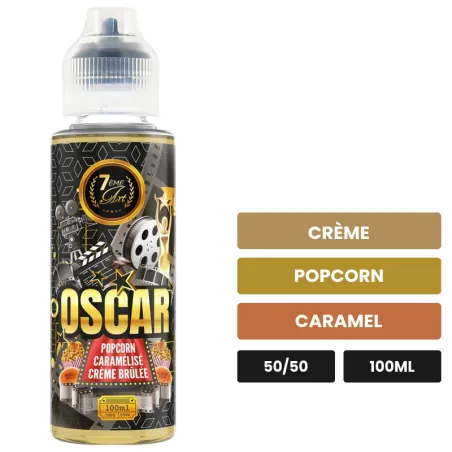 E-liquide Oscar de 7ème Art, 100 ml, saveurs crème, popcorn et caramel.