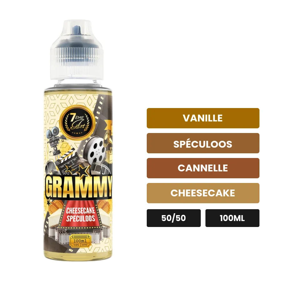 E-liquide Grammy de 7ème Art, 100 ml, saveurs vanille, spéculoos, cannelle et 1 autre, sans nicotine — prêt à booster de.