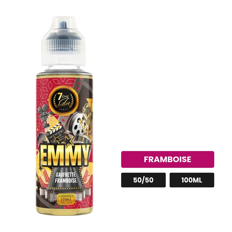 E-liquide Emmy de 7ème Art, 100 ml, saveur framboise, sans nicotine — prêt à booster de nicotine.