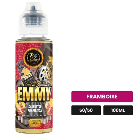 E-liquide Emmy de 7ème Art, 100 ml, saveur framboise, sans nicotine — prêt à booster de nicotine.