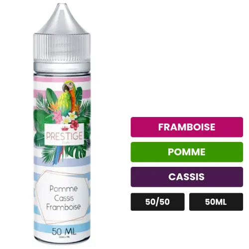 E-liquide Pomme Cassis Framboise de Prestige Fruits, 50 ml, saveurs framboise, pomme et cassis.