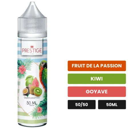 E-liquide Kiwi Passion Goyave de Prestige Fruits, 50 ml, saveurs fruit de la passion, kiwi et goyave.