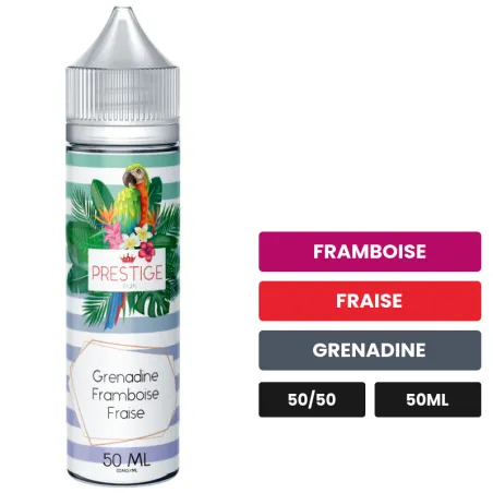 E-liquide Grenadine Framboise Fraise de Prestige Fruits, 50 ml, saveurs framboise, fraise et grenadine.