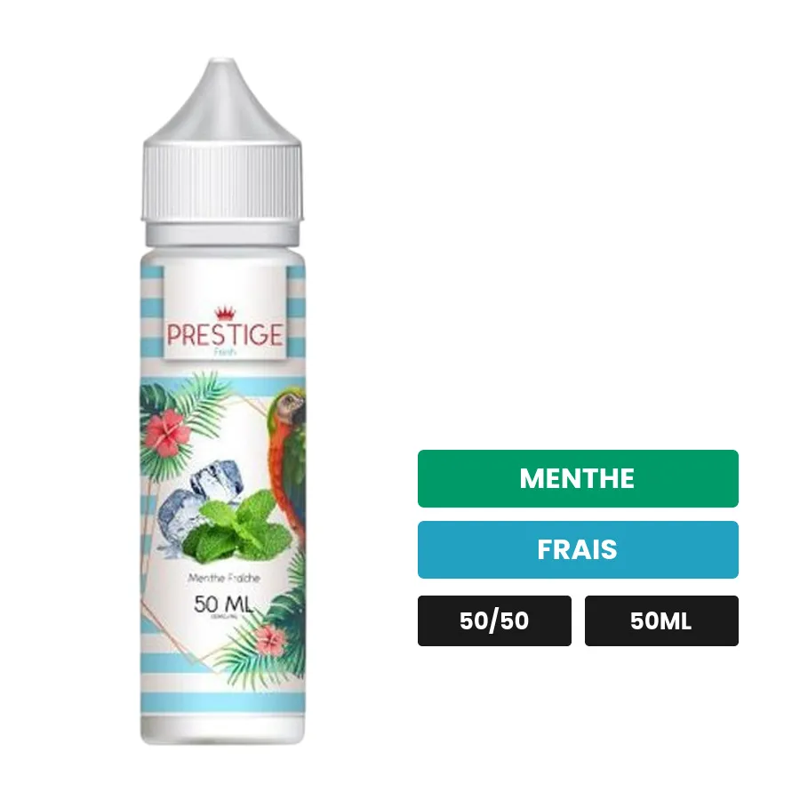 E-liquide Menthe Fraîche de Prestige Fruits, 50 ml, saveurs menthe et frais.