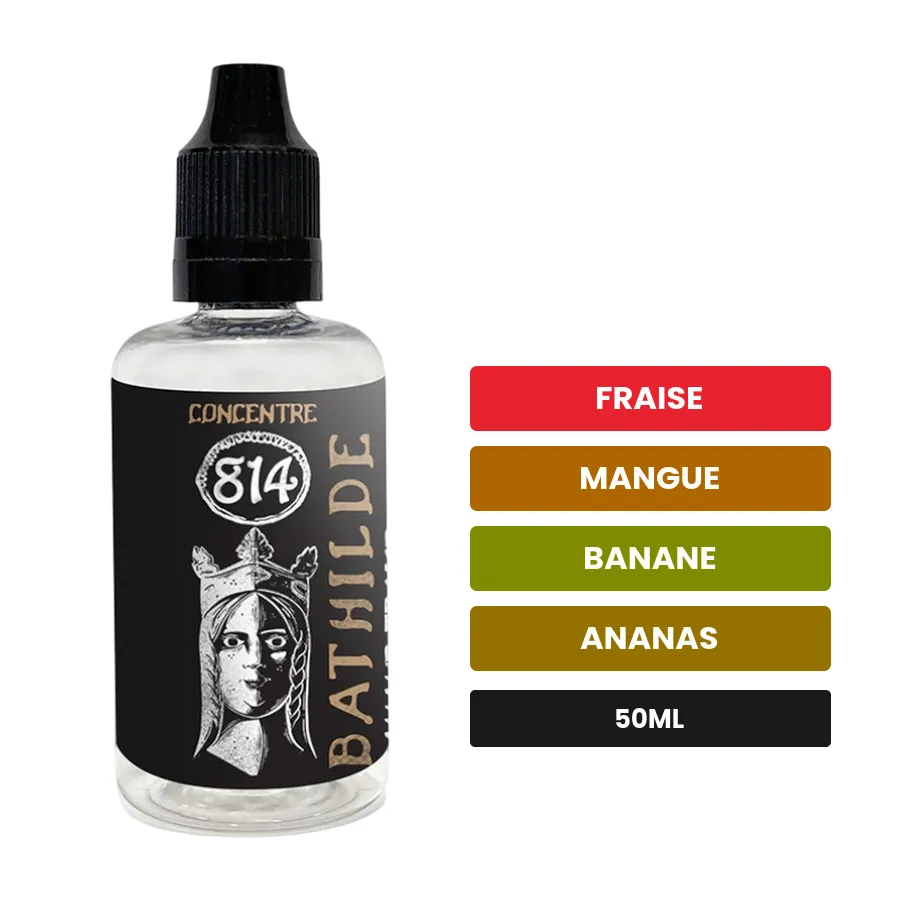 Arome concentre Bathilde de 814, 50 ml, saveurs fraise, mangue, banane et 3 autres.