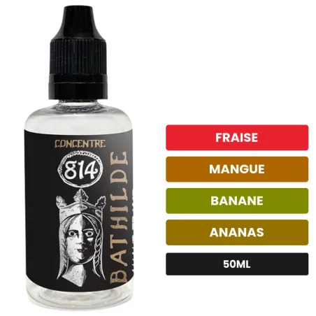 Arome concentre Bathilde de 814, 50 ml, saveurs fraise, mangue, banane et 3 autres.