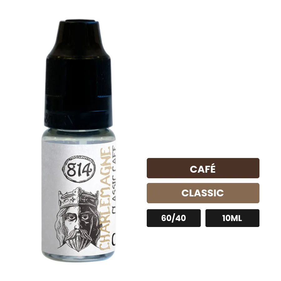 E-liquide Charlemagne de 814, 10 ml, saveurs café et classic.