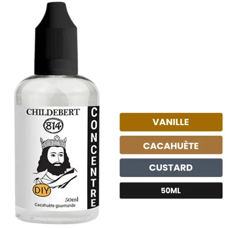 Arome concentre Childebert de 814, 50 ml, saveurs vanille, cacahuète et custard.