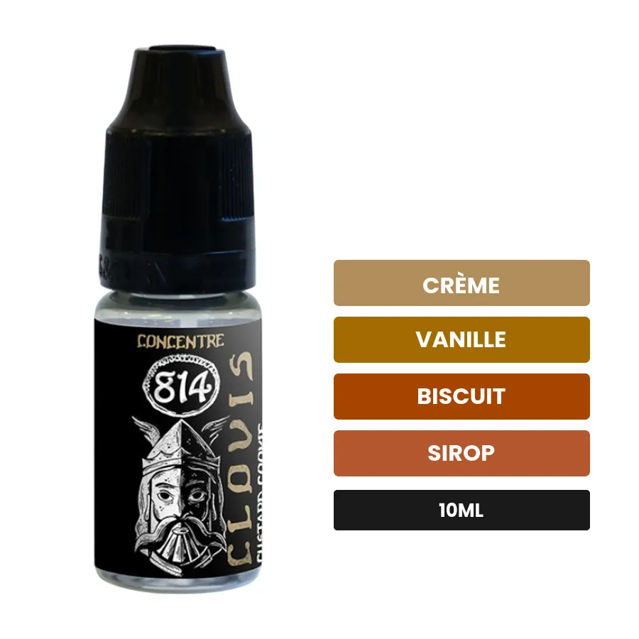 Arome concentre Clovis de 814, 10 ml, saveurs crème, vanille, biscuit et 4 autres, sans nicotine — arôme à diluer de nicotine.
