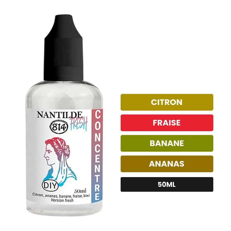 Arome concentre Nantilde Fresh de 814, 50 ml, saveurs citron, fraise, banane et 4 autres.