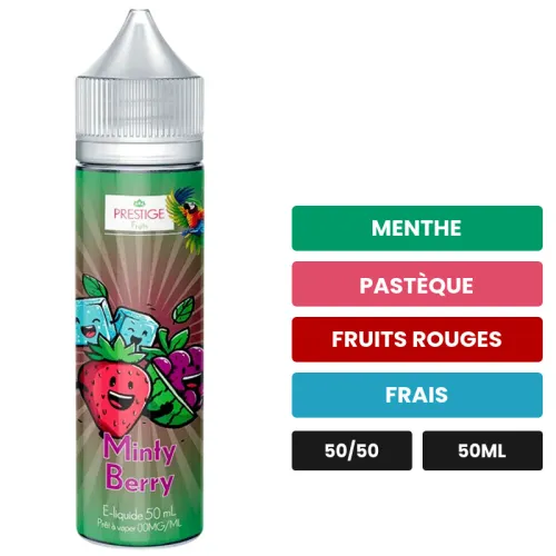 E-liquide Minty Berry Oasis de Prestige Fruits, 50 ml, saveurs menthe, pastèque, fruits rouges et 1 autre.