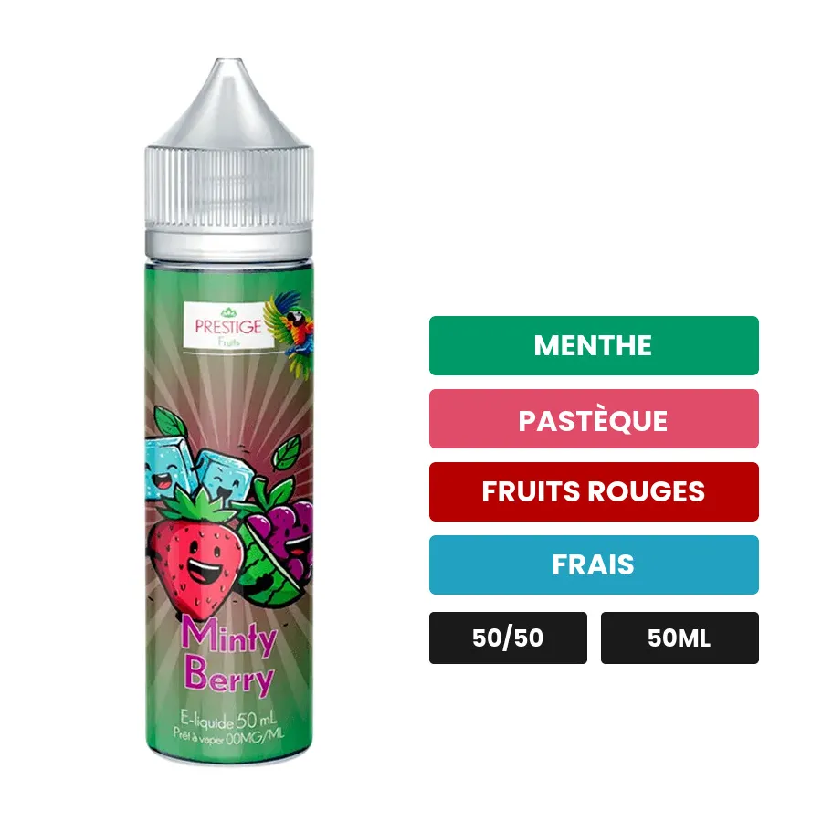 E-liquide Minty Berry Oasis de Prestige Fruits, 50 ml, saveurs menthe, pastèque, fruits rouges et 1 autre.