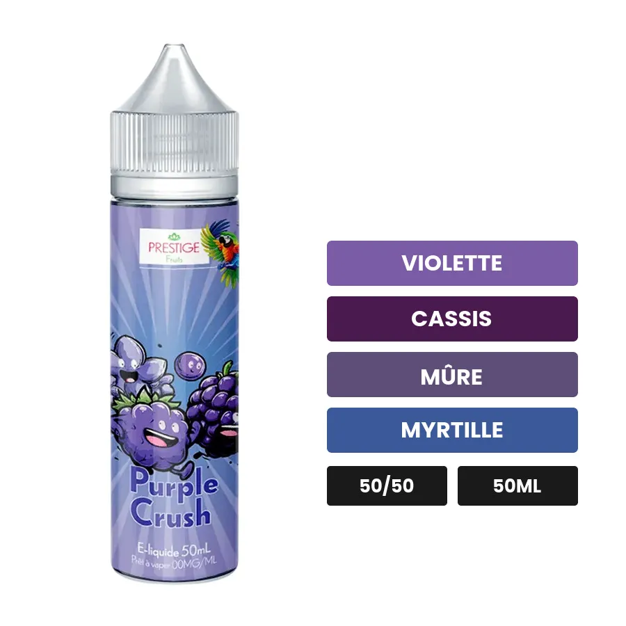 E-liquide Purple Crush Oasis de Prestige Fruits, 50 ml, saveurs violette, cassis, mûre et 1 autre.