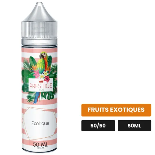 E-liquide Exotique de Prestige Fruits, 50 ml, saveur fruits exotiques, sans nicotine — prêt à booster de nicotine.