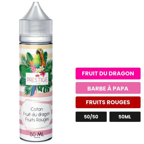 E-liquide Cotton Candy Fruit Du Dragon Fruits Rouges de Prestige Fruits, 50 ml, saveurs fruit du dragon, barbe à papa et.