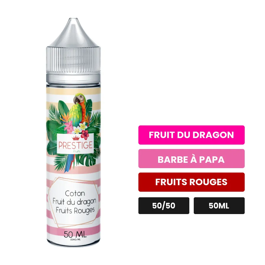 E-liquide Cotton Candy Fruit Du Dragon Fruits Rouges de Prestige Fruits, 50 ml, saveurs fruit du dragon, barbe à papa et.