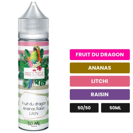 E-liquide Fruit Du Dragon Ananas Raisin Litchi de Prestige Fruits, 50 ml, saveurs fruit du dragon, ananas, litchi et 1 autre.