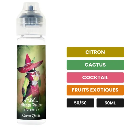 E-liquide Green Oasis d'A&l, 50 ml, saveurs citron, cactus, cocktail et 2 autres.