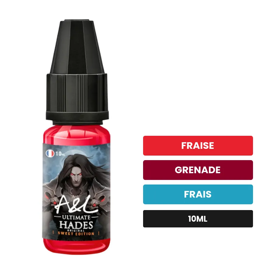 Arome concentre Hades Sweet Edition d'A&l, 10 ml, saveurs fraise, grenade et frais.