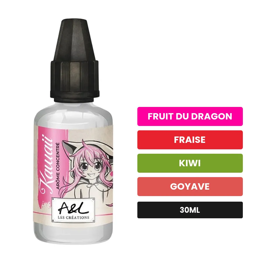 Arome concentre Kawaii d'A&l, 30 ml, saveurs fruit du dragon, fraise, kiwi et 1 autre.
