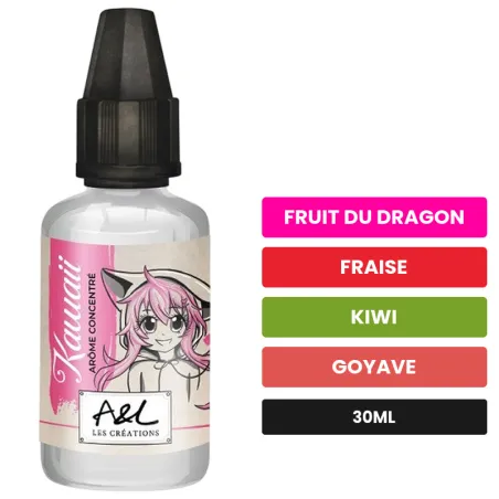 Arome concentre Kawaii d'A&l, 30 ml, saveurs fruit du dragon, fraise, kiwi et 1 autre.