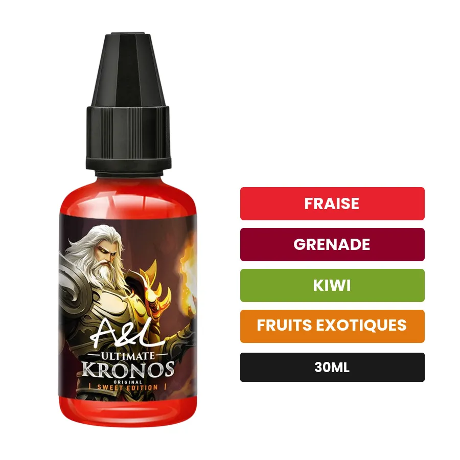 Arome concentre Kronos Sweet Edition d'A&l, 30 ml, saveurs fraise, grenade, kiwi et 2 autres.