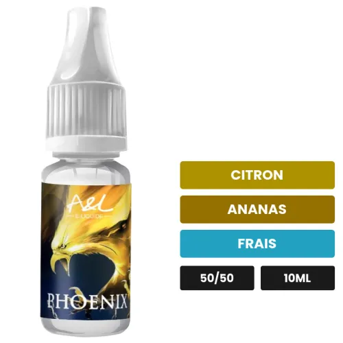 E-liquide Phoenix d'A&l, 10 ml, saveurs citron, ananas et frais.
