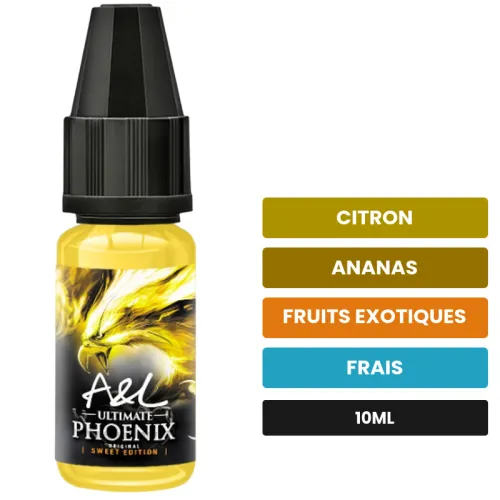Arome concentre Phoenix Sweet Edition d'A&l, 10 ml, saveurs citron, ananas, fruits exotiques et 1 autre.