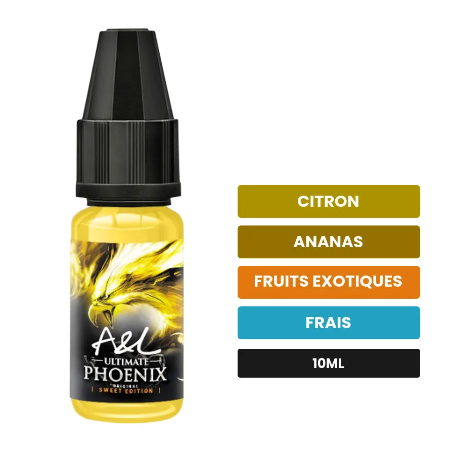 Arome concentre Phoenix Sweet Edition d'A&l, 10 ml, saveurs citron, ananas, fruits exotiques et 1 autre.