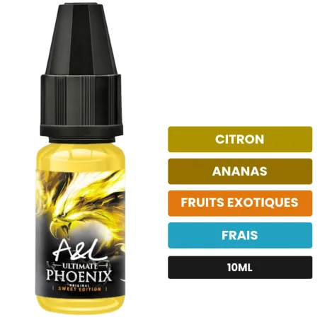 Arome concentre Phoenix Sweet Edition d'A&l, 10 ml, saveurs citron, ananas, fruits exotiques et 1 autre.