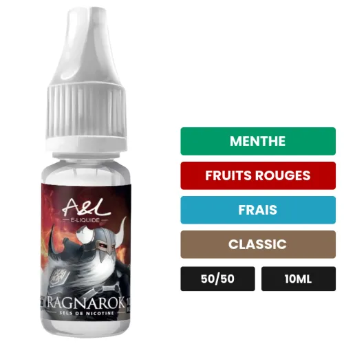 E-liquide Ragnarok d'A&l, 10 ml, saveurs menthe, fruits rouges, frais et 1 autre.