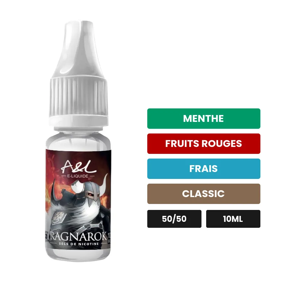 E-liquide Ragnarok d'A&l, 10 ml, saveurs menthe, fruits rouges, frais et 1 autre.