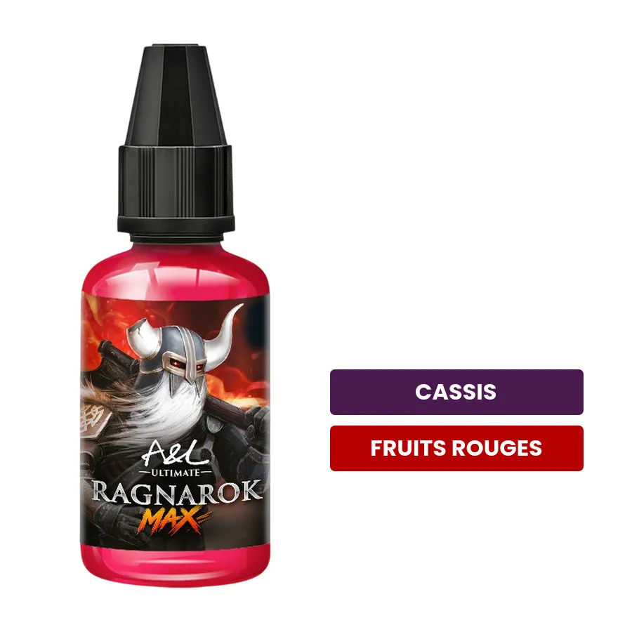 Arome concentre Ragnarok MAX d'A&l, saveurs cassis et fruits rouges.
