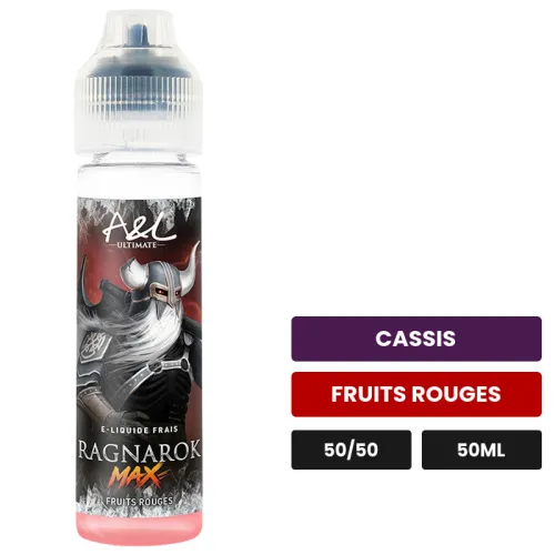 E-liquide Ragnarok MAX d'A&l, 50 ml, saveurs cassis et fruits rouges.