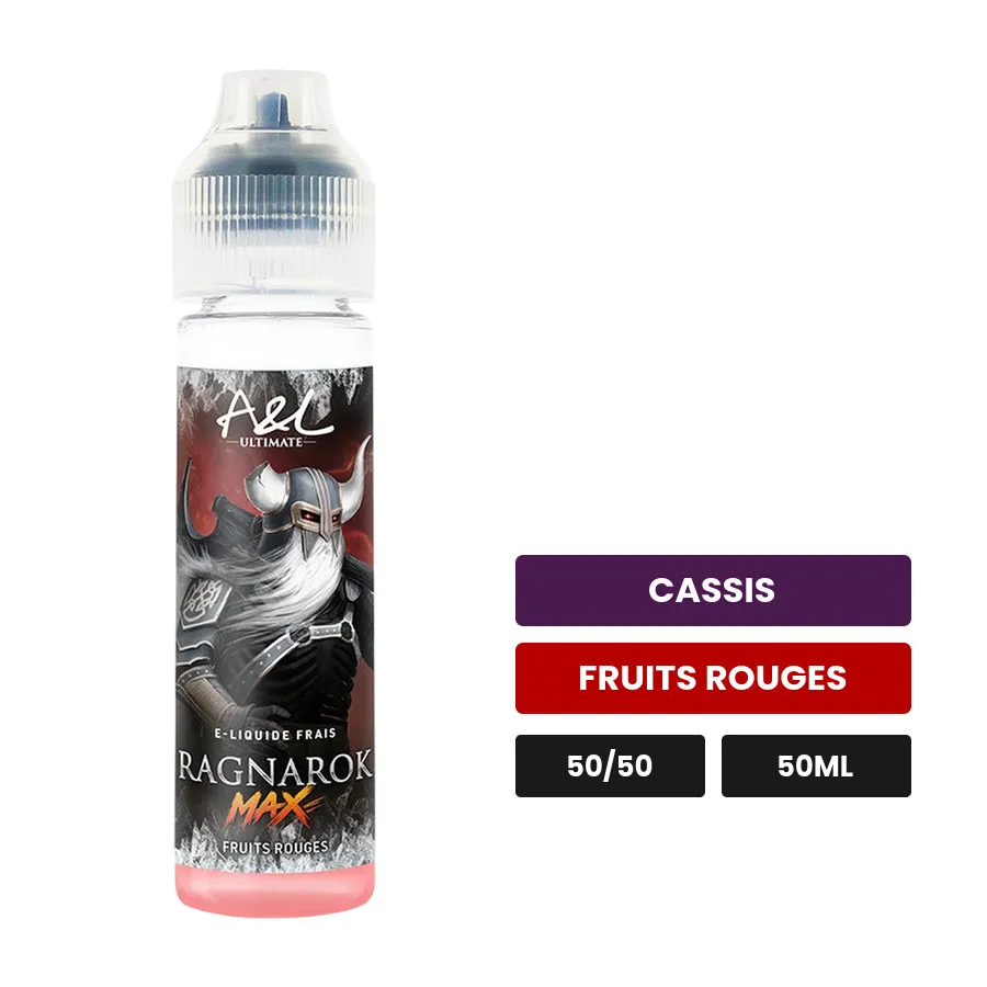 E-liquide Ragnarok MAX d'A&l, 50 ml, saveurs cassis et fruits rouges.