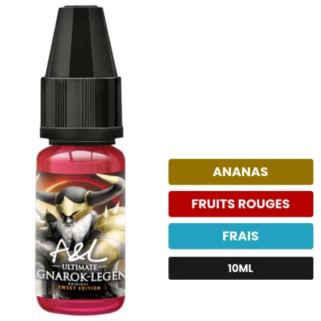 Arome concentre Ragnarok Legend d'A&l, 10 ml, saveurs ananas, fruits rouges et frais.