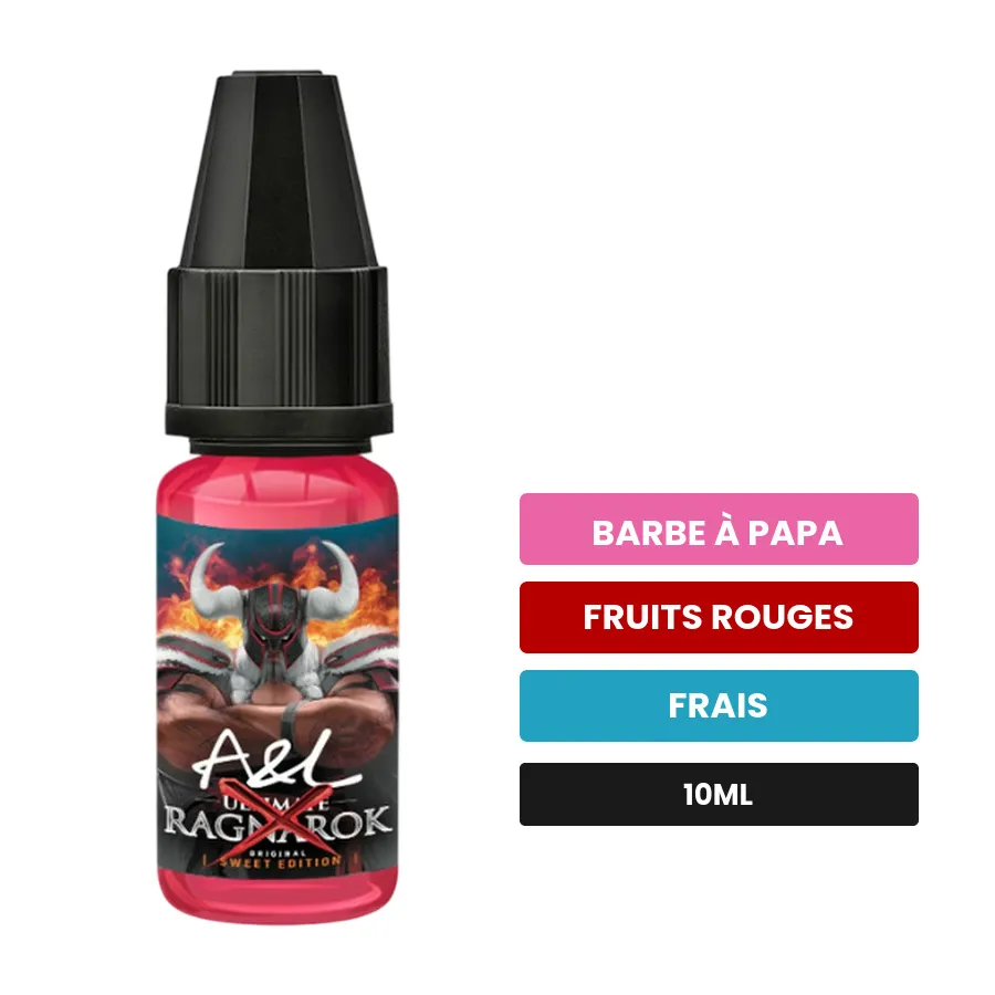 Arome concentre Ragnarok X d'A&l, 10 ml, saveurs barbe à papa, fruits rouges et frais.