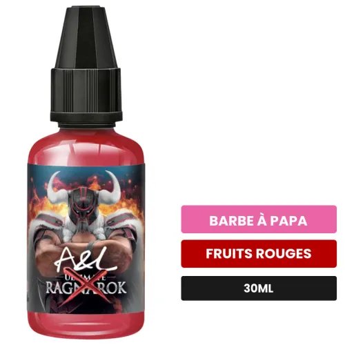 Arome concentre Ragnarok X d'A&l, 30 ml, saveurs barbe à papa et fruits rouges.